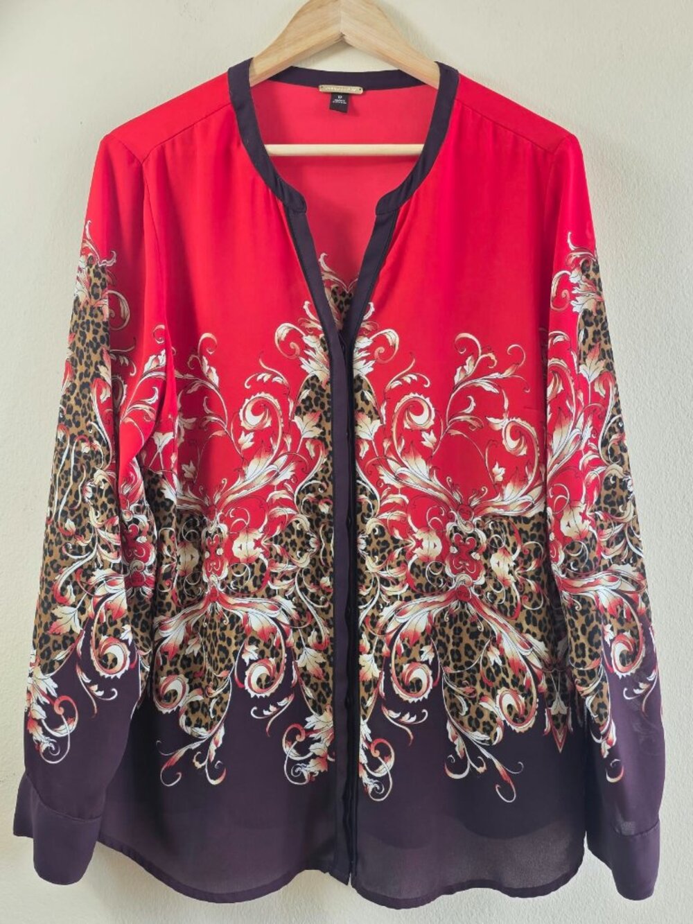 Dana Buchman Baroque Leopard Ombre V-Neck Tunic Blouse Size 12 Maximalism